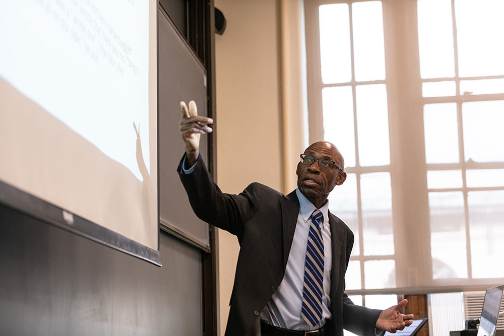 Professor Joe William Trotter, JR. in front of his class.