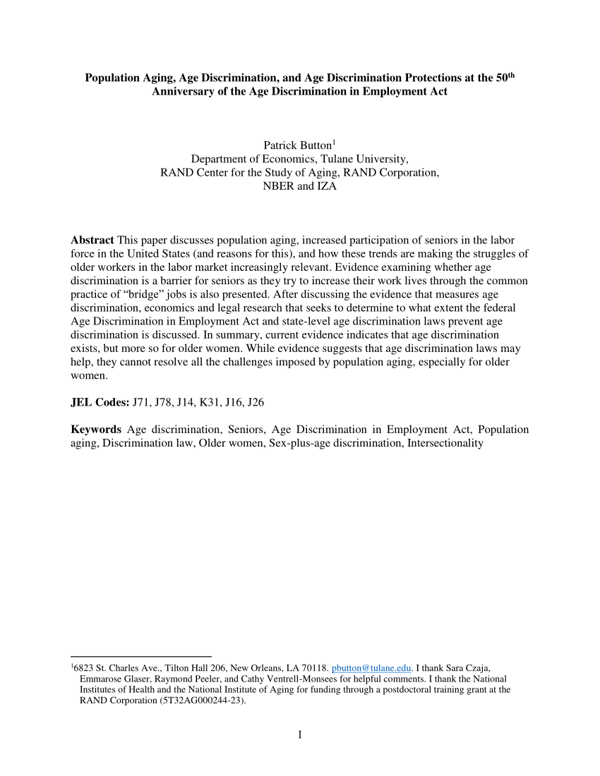 Population Aging, Age Discrimination, and Age Discrimination Protections at the 50th Anniversary of the Age Discrimination in Employment Act