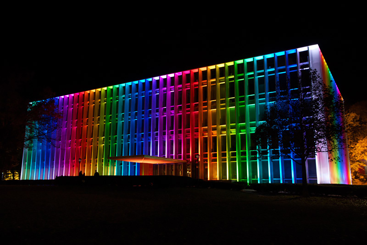 Hunt Library at night