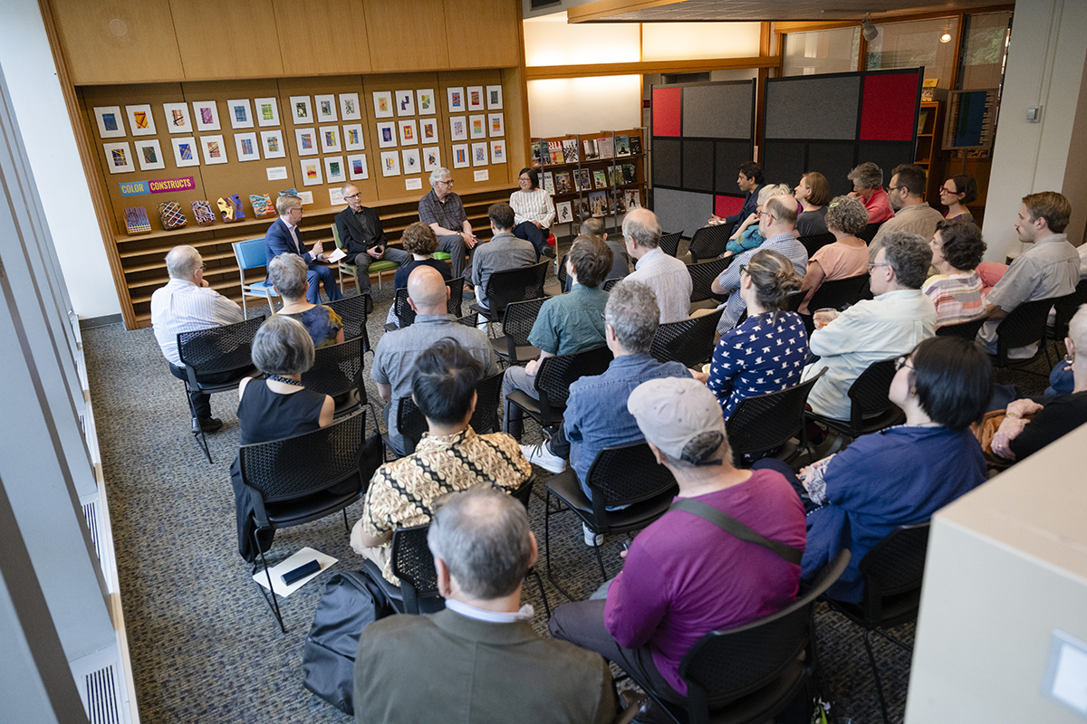 Helen and Henry Posner, Jr. Dean of the University Libraries Keith Webster moderated a Q&A session with Martin Aurand, Principal Librarian Emeritus at CMU Libraries, Gerard Damiani, Associate Professor in the School of Architecture, and Lynn Kawaratani, the Arts and Humanities Librarian.