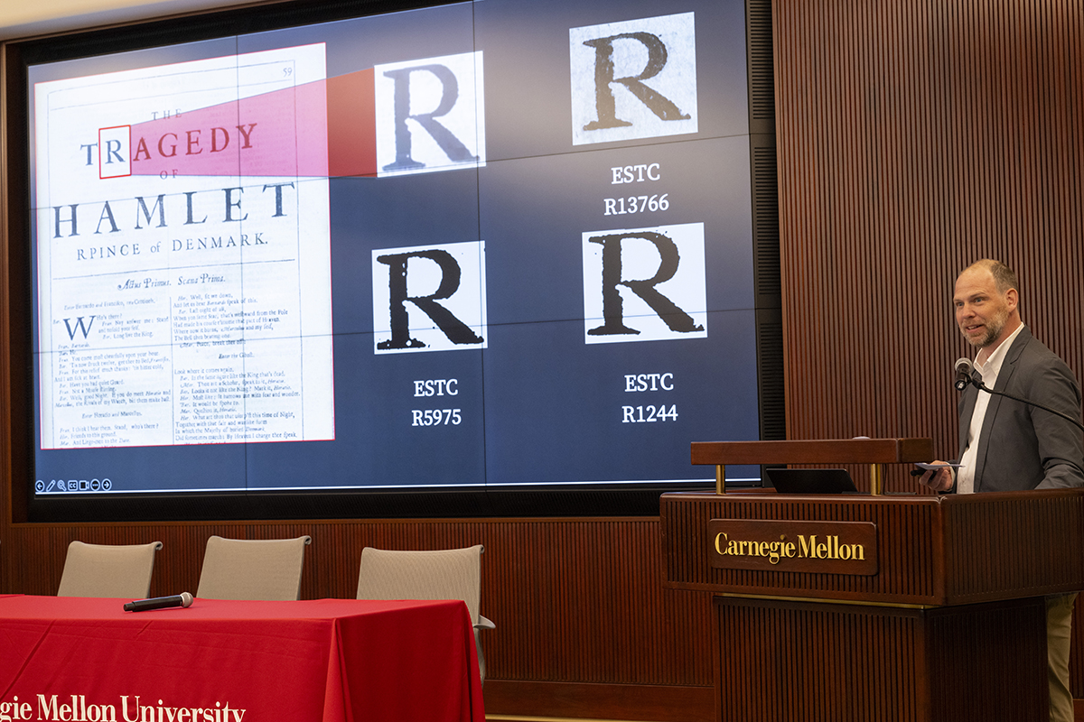 Warren explains how the Print & Probability project used machine learning focused on distinctive and damaged pieces of type to identify the printers of Shakespeare’s Fourth Folio.