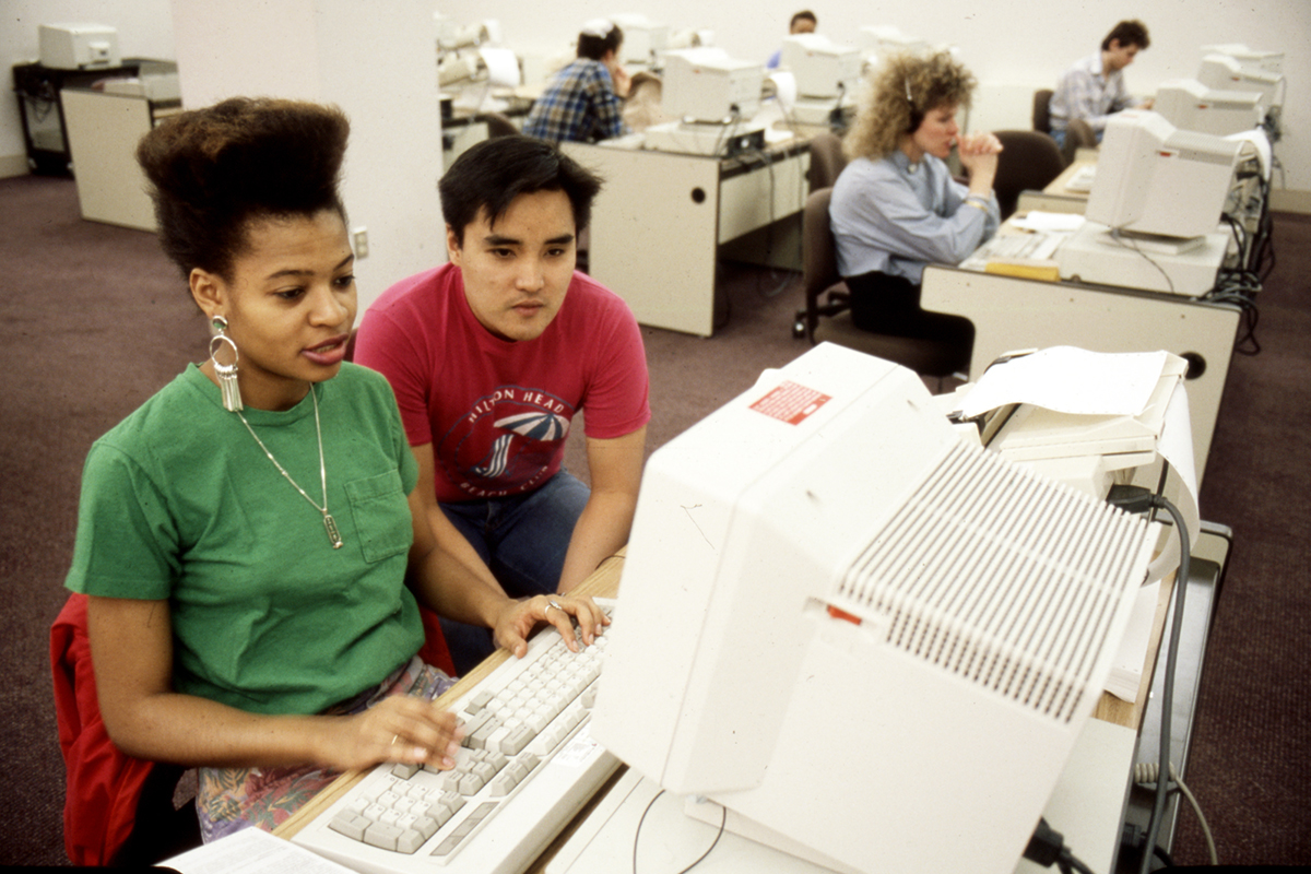 CMU in the 1980s: Students at a computer