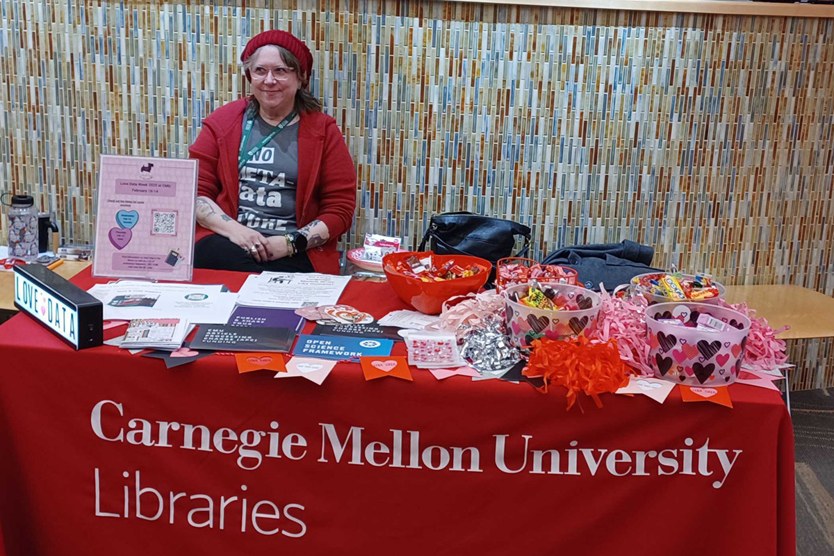 Metadata Specialist Angelina Crowe helped staff the table in Hunt Library on Feb. 13 from 10 a.m. to 2:30 p.m.