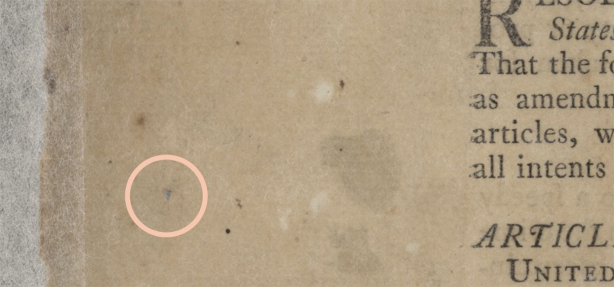 Evidence of stab-stitching in the MSA copy; image courtesy of the Maryland State Archives.