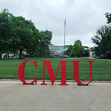 CMU logo in front of Hunt Library